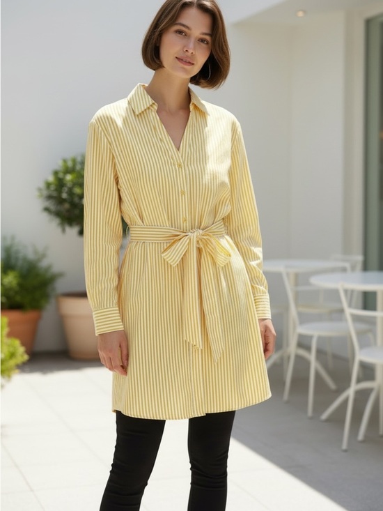 Lane Bryant Tops - Lane Bryant Yellow Striped Shirt Tunic with Self Tie